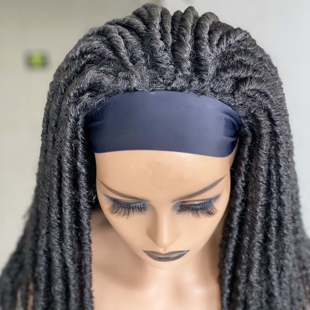 Long Brown/Black Headband Dreadlock Wig Synthetic soft faux locs Wigs Braiding Crochet Twist Hair Wigs For Black Women/Men