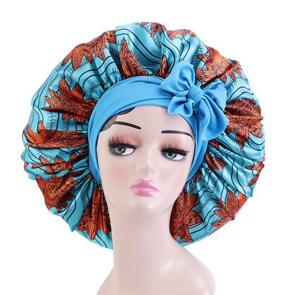 Extra Large Satin Sleeping Cap Hair Bonnet For Women African Pattern Ankara Print Long Tail Bonnets Wide Stretchy Band Hat