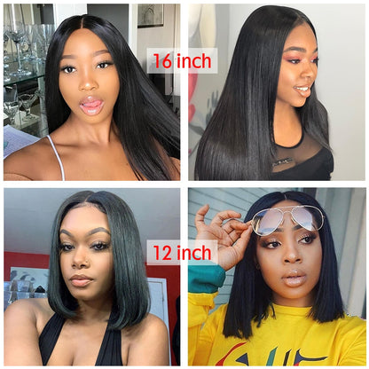 DQ Lace Part Human Hair Wigs Brazilian Straight Lace Wig  Bob Remy Hair Wigs Pre Plucked Hairline 150% Density Double Drawn