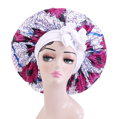 Extra Large Satin Sleeping Cap Hair Bonnet For Women African Pattern Ankara Print Long Tail Bonnets Wide Stretchy Band Hat