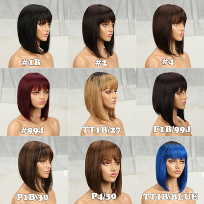 Wonderful Short Bob Wig With Bangs Straight Brazilian Hair Wigs For Women Human Hair Glueless Machine Made Cheap Human Hair Wigs