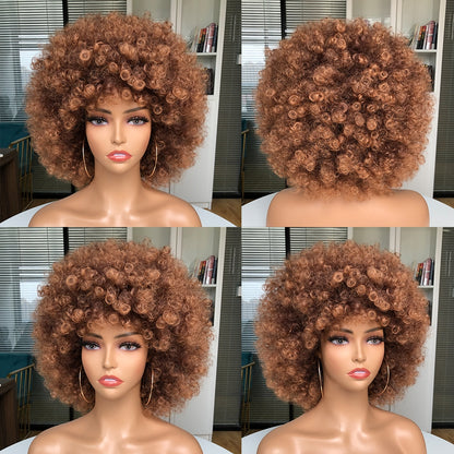 Short Hair Afro Kinky Curly Wig With Bangs Women&#39;s wigs Cosplay Blonde Wig Pink Synthetic Wig Halloween Black Wig Blue Red Brown