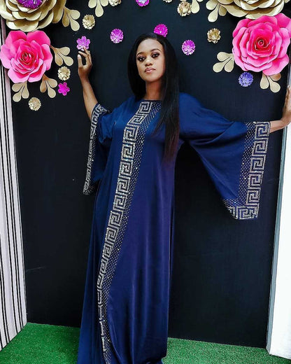 Dashiki Dress Silk Beading Abaya Dubai Maxi Bazin African Design Vintage Long Sleeve Robe Gowns Africa Sexy Lady Party