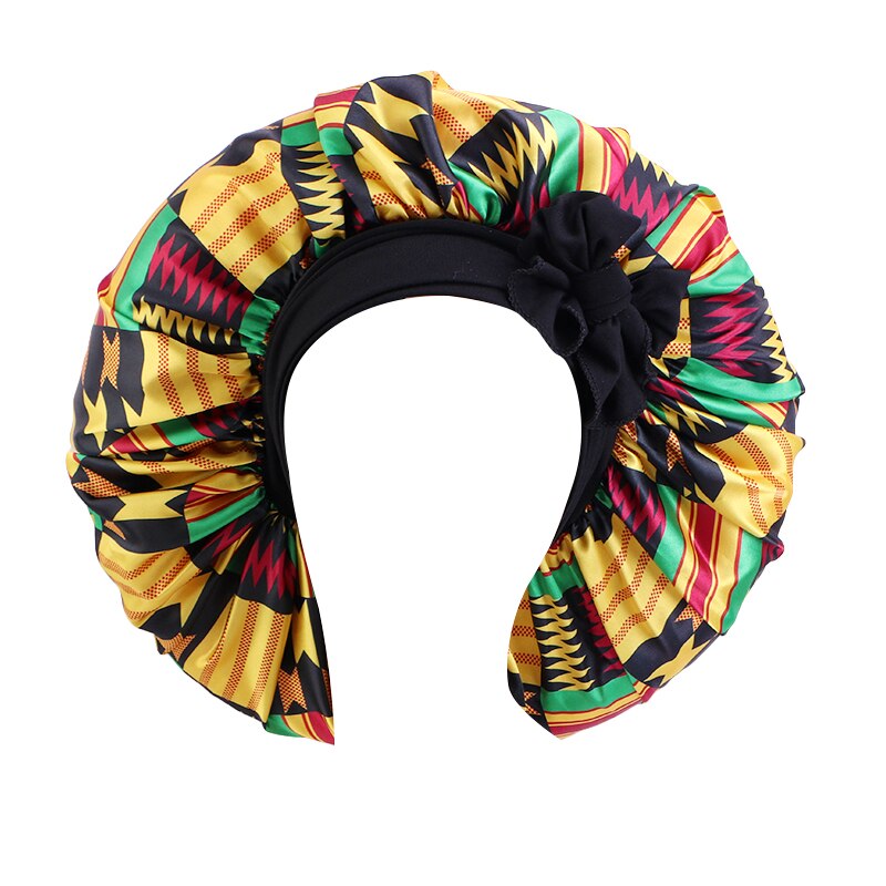 Extra Large Satin Sleeping Cap Hair Bonnet For Women African Pattern Ankara Print Long Tail Bonnets Wide Stretchy Band Hat