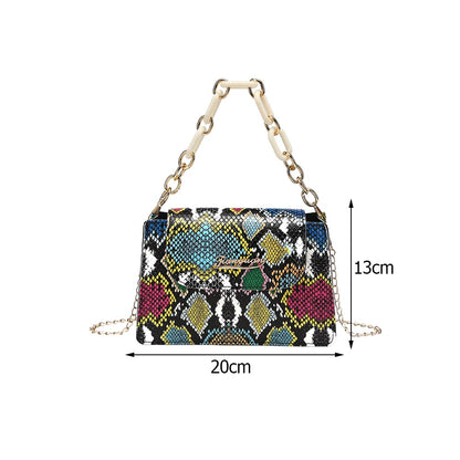 Retro Snake Pattern Printing Handbags Woman Soft PU Leather Shoulder Bags For Lady 2022 Chain Purse Crossbody Bag 2022 Fashion