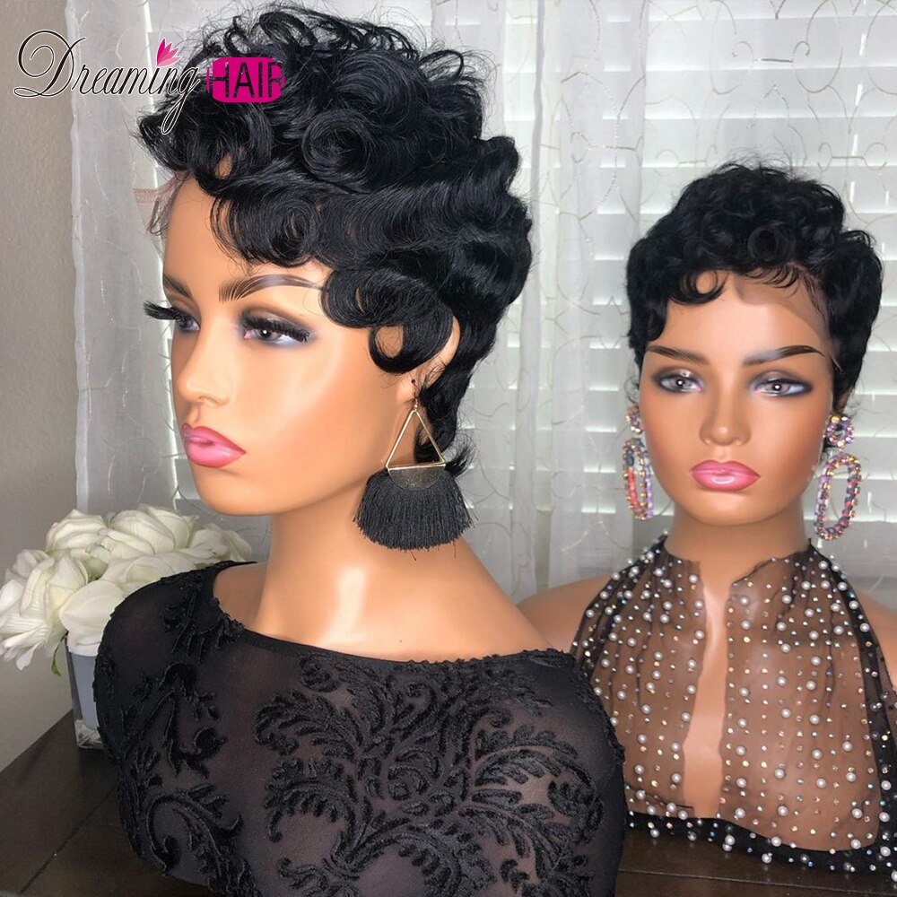 Short Wig Pixie Cut Lace Frontal Human Hair Wigs Transparent Lace Wigs PrePlucked Natural Hairline For Woman Curly Pixie Wig