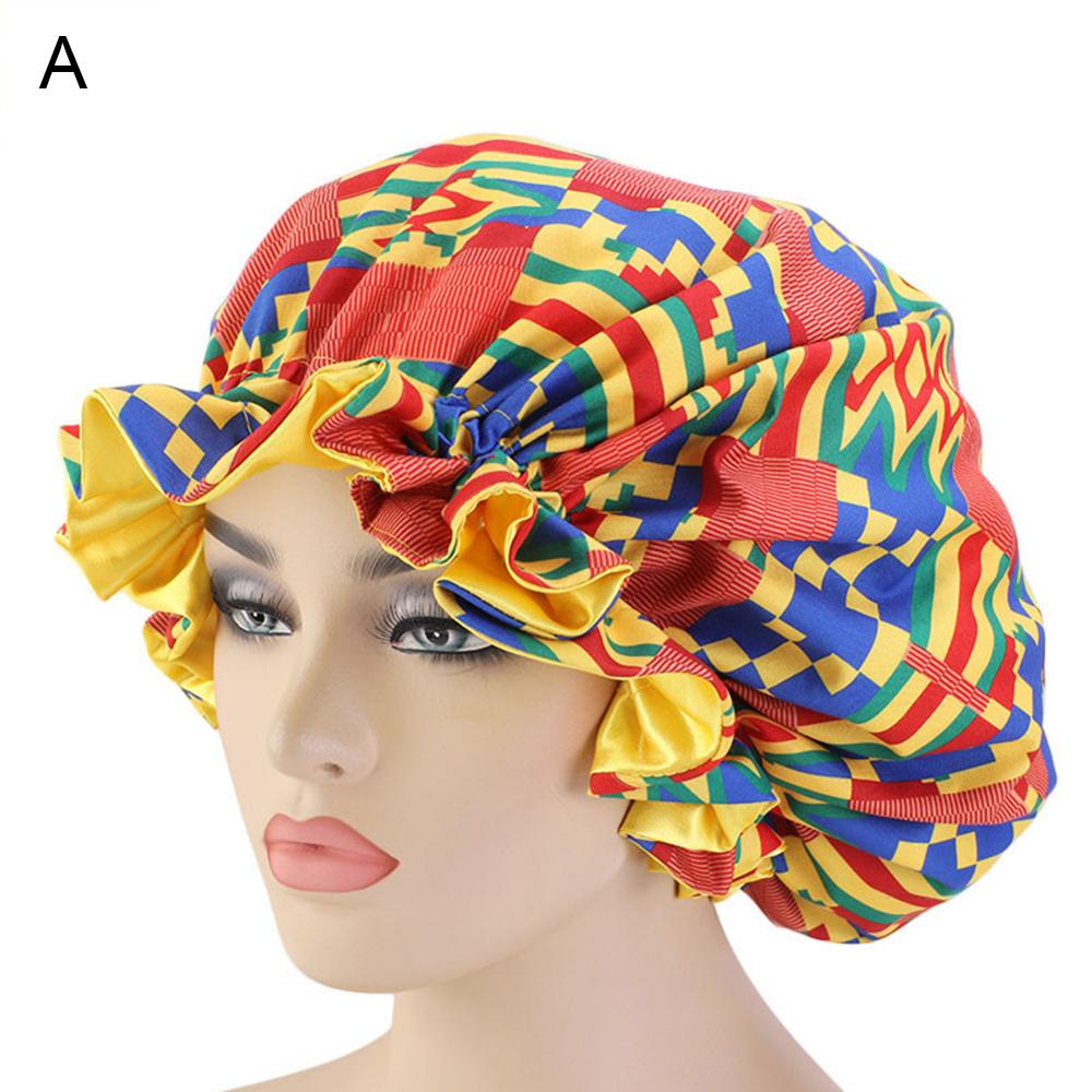 Women African Floral Print Satin Night Sleep Bonnet Hat Hair Care Cap Head Wrap Large Head Wear Ladies Headwrap Hair Care Hat