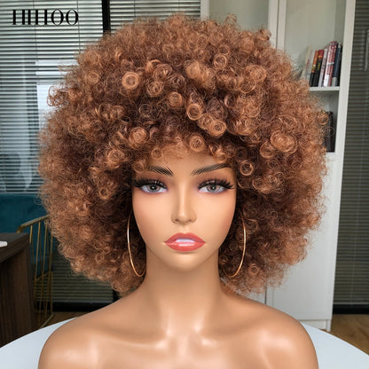 Short Hair Afro Kinky Curly Wig With Bangs Women&#39;s wigs Cosplay Blonde Wig Pink Synthetic Wig Halloween Black Wig Blue Red Brown