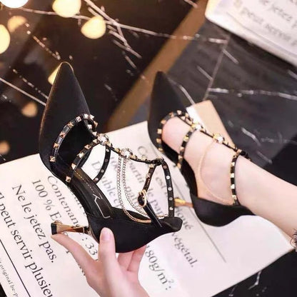 2022 Summer new black high heels with thin rivets shoes Design dress sandals women pumps female fairy style