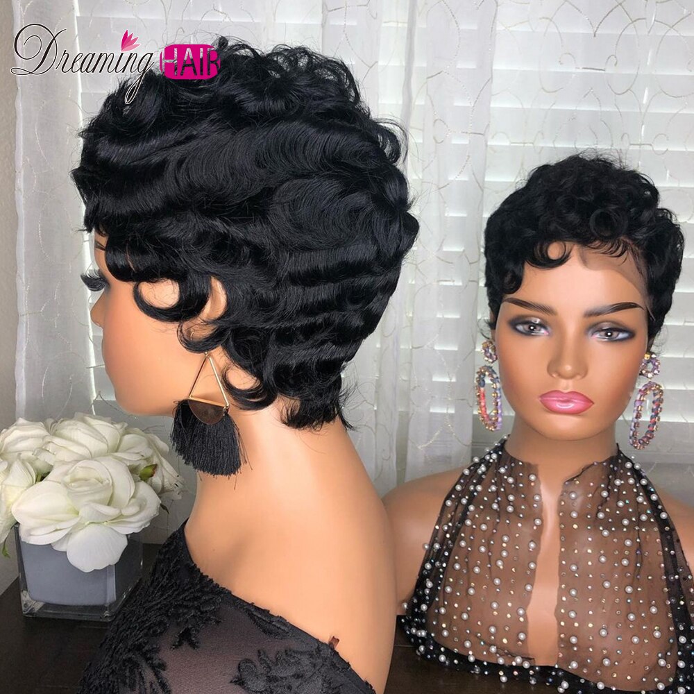 Short Wig Pixie Cut Lace Frontal Human Hair Wigs Transparent Lace Wigs PrePlucked Natural Hairline For Woman Curly Pixie Wig