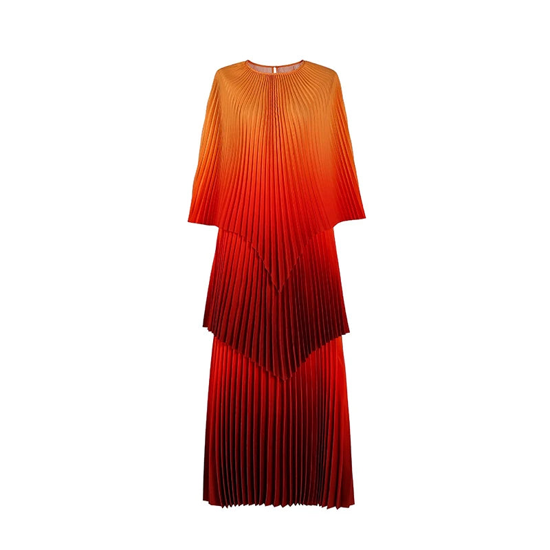 Miyake pleated dress large size Gradient layered pleated long skirt for fashionable women and floor skirts