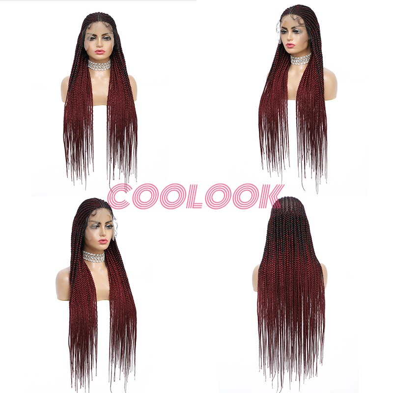 Ombre Red Box Braid Wig with Baby Hairs Long Cornrow Braid Lace Front Wigs for Women Synthetic Knotless Box Braided Frontal Wig