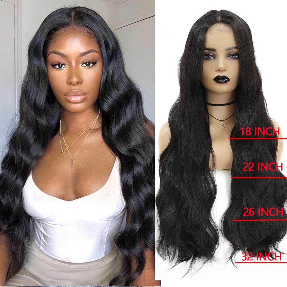 Synthetic Lace Front Wig For Black Women 32 Inches Super Long Body Wave Straight Hair Soku Middle Part Lace Wig With Baby Hair