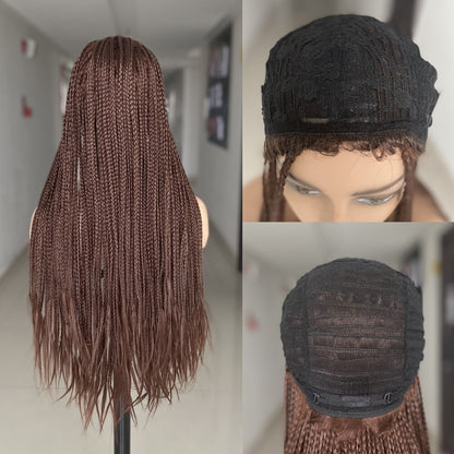 Ombre Brown Cosplay Braiding Hair Wig 26 inch Braided Wigs For Black Women Synthetic Barids Long Synthetic Box Braided Wigs