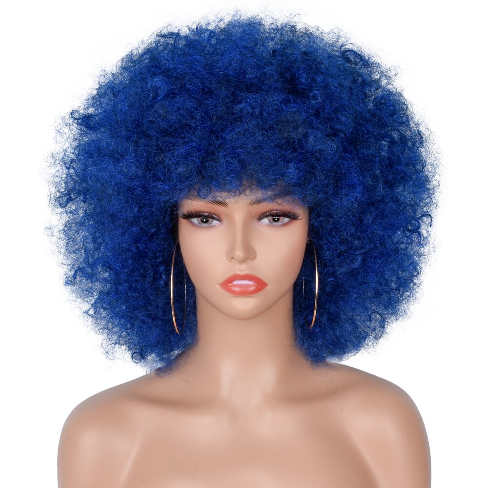 Halloween Wig Short Black Hair Cosplay Afro Kinky Curly Wig With Bangs Women's Wigs Blonde Wig Pink Synthetic Wig Blue Red Brown