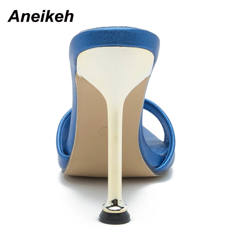 Aneikeh 2023 Summer Slippers Design Strange Women Mule Thin High Heels Sandals Pointed toe Slides Party Pumps Ladies Shoes 35-42