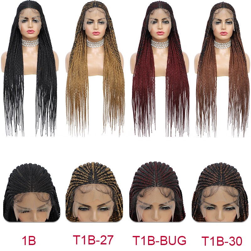 Ombre Red Box Braid Wig with Baby Hairs Long Cornrow Braid Lace Front Wigs for Women Synthetic Knotless Box Braided Frontal Wig