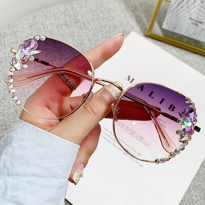 2022 High Quality Rimless Square Diamond Sunglasses Women Brand Designer Vintage Shades Female Pink Eyewear Gafas De Sol