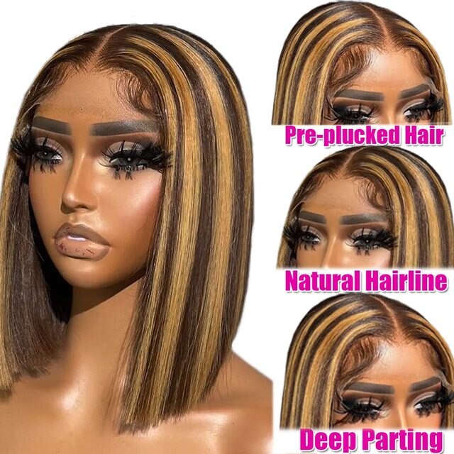 Blonde Bob Wigs Deep Part 13x1x4 Human Hair Lace Front Wigs for Black Women Pre Plucked Bleached Knots Blond Lace Wigs