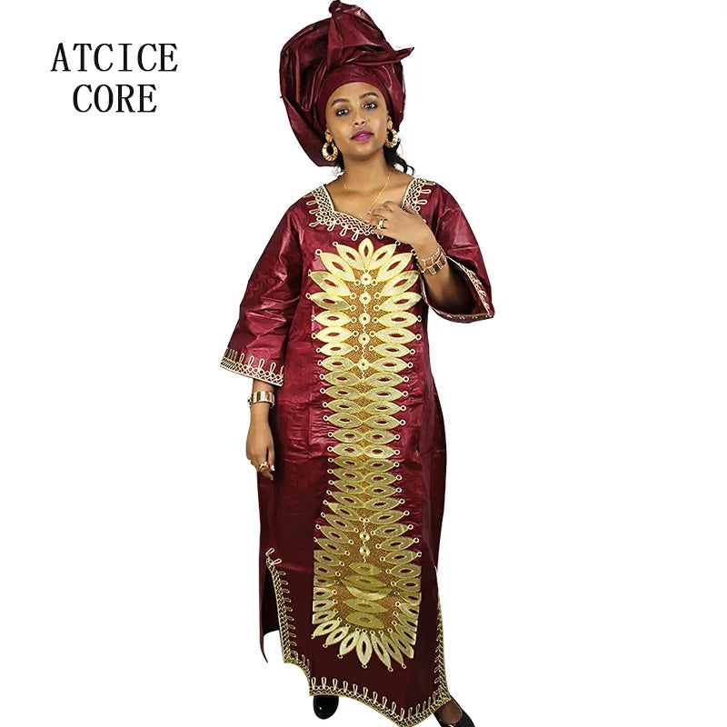 African Dresses For Woman Fashion Clothing Sets Bazin Riche Embroidery Design Long Dress