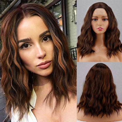 Short Bob Water Wave Synthetic Lace Front Wigs Blue Red Brown Wig Shoulder Length Cosplay Party For Women Hair