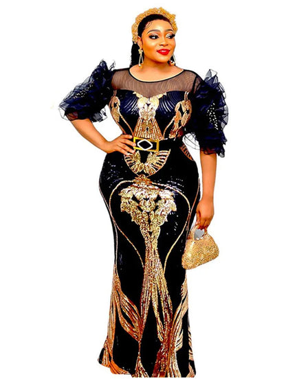 2024 Party Evening Dresses Long Luxury Gown African Short Sleeve Sequin Mermaid Dress Muslim Abayas Dashiki Africa Clothing