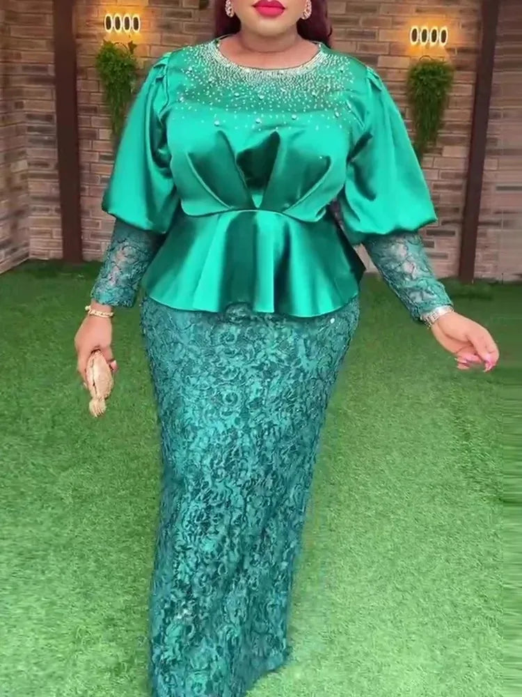 African Dresses For Women 2023 New Fashion Dashiki Ankara Plus Size Party Lace Wedding Gowns Elegant Turkey Tops And Skirts Suit