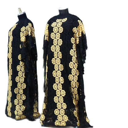 2 Piece New Style Classic Design African Women Clothing Dashiki Guipure Cord Lace Abaya Stylish Water-Soluble Loose Long Dress