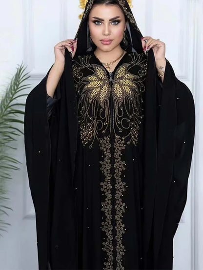 Eid Muslim Dress for Women Bat Sleeve Abaya Diamond Jalabiya Morocco Caftan Party Dresses Dubai Abayas Kaftan Vestidos Long Robe