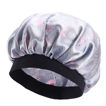 Printing Satin Bonnet For Women Elastic Wide Band Night Sleep Satin Hat Chemo Caps Hair Loss Cover Fashion Head Wrap Hair Care