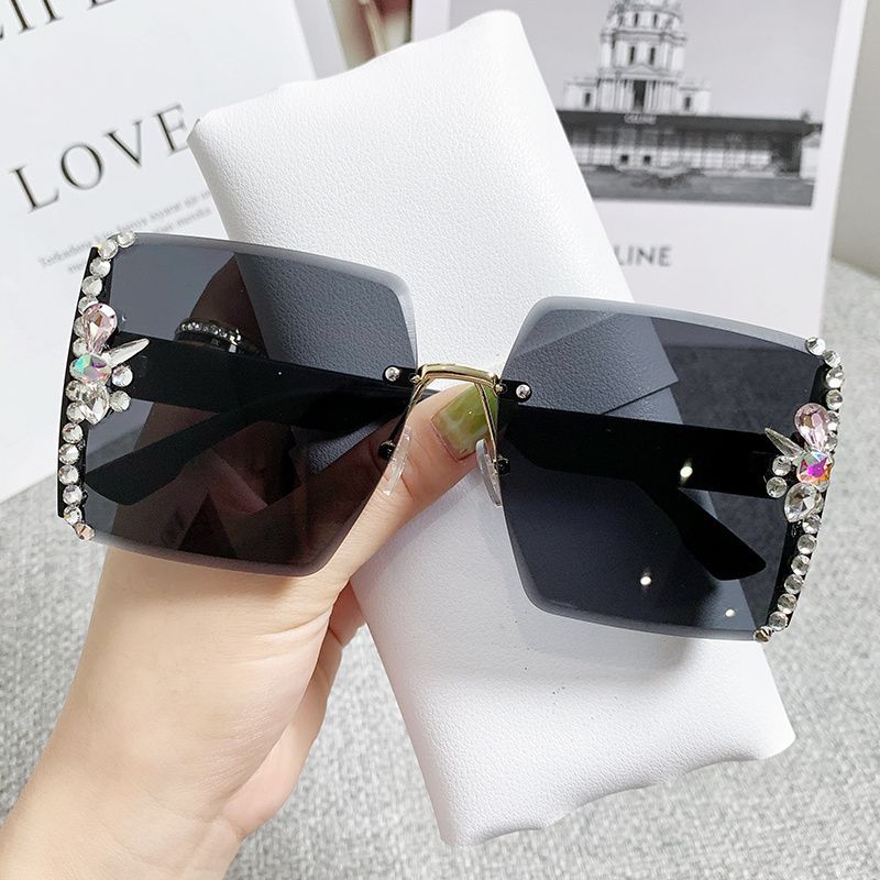 2022 High Quality Rimless Square Diamond Sunglasses Women Brand Designer Vintage Shades Female Pink Eyewear Gafas De Sol