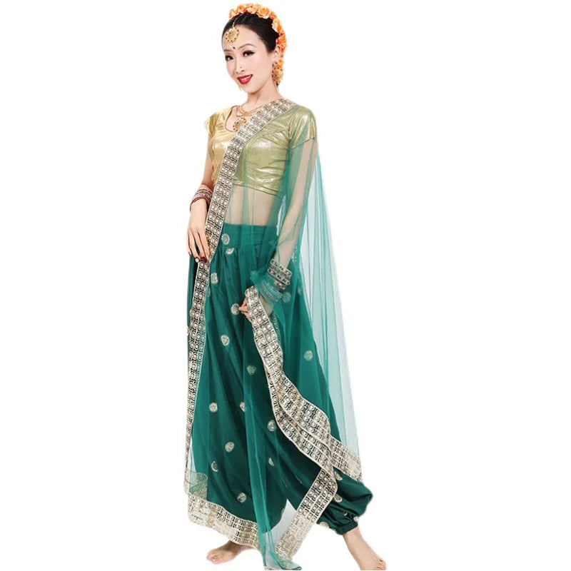 Indian Saree Wide Leg Pants Stage Performance Costumes Belly Dance Suit Oriental Classical Dance Clothing Festival Dress