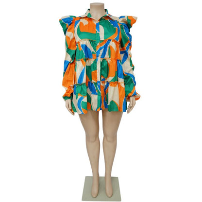 Spring Autumn African Women Printing Polyester Half Sleeve Mini Dress African Clothes 4XL-L Dashiki African Dresses for Women