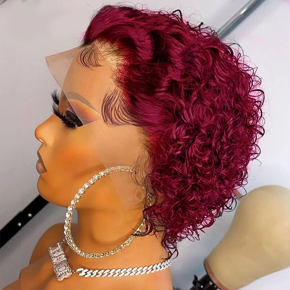 Curly Pixie Cut Wig Short Bob Wig Human Hair Wigs 13x1 T Part Transparent Lace Frontal Wig for Women Natural Brazilian Remy Hair