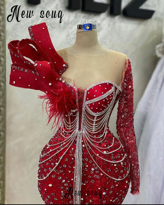 Newest Red Party Dress 2024 Dinner Night Wear Heavy Beaded Mermaid Luxury Formal Prom Gowns for Wedding Custom Made Robe Soirée