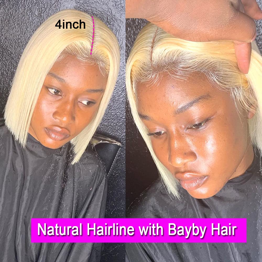 Blonde Bob Wigs Deep Part 13x1x4 Human Hair Lace Front Wigs for Black Women Pre Plucked Bleached Knots Blond Lace Wigs