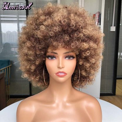 Short Synthetic Afro Wigs For Black Women African Black Pink Fluffy Soft Cosplay Natural Hair Afro Kinky Curly Wig With Bangs