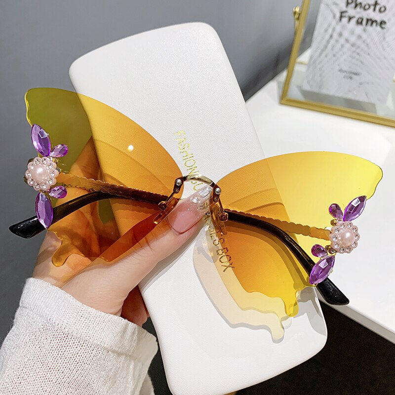 2022 Rimless Sunglasses Woman Sexy Luxury Brand Design Diamond Sun Glasses Gradient Shades for Female Oculos De Sol Uv400