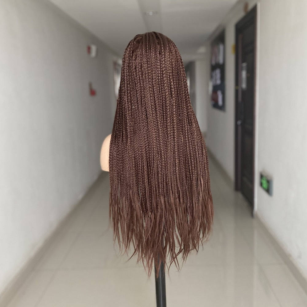 Ombre Brown Cosplay Braiding Hair Wig 26 inch Braided Wigs For Black Women Synthetic Barids Long Synthetic Box Braided Wigs