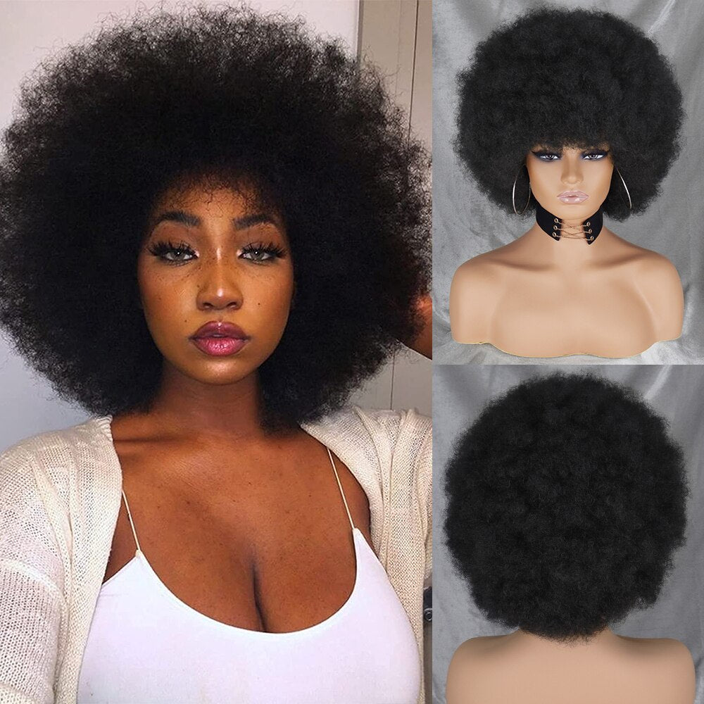 WERD Short Kinky Curly Wig High Puff Afro Wig Black Brown Pink Gold Natural Ombre Synthetic Hair Cosplay Wig