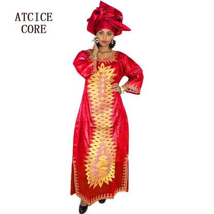 African Dre ss for Women Plus Si ze Embroidery Weddi ng Guest Long Maxi Dress with Scarf