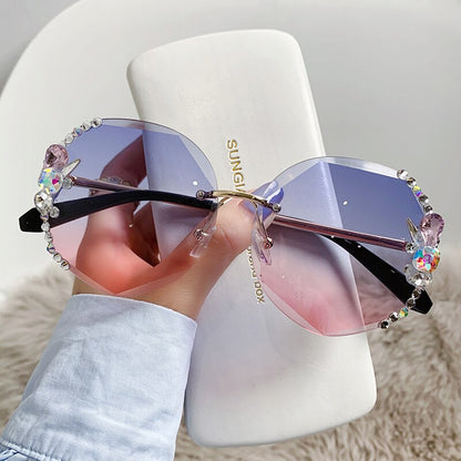 2022 Rimless Sunglasses Woman Sexy Luxury Brand Design Diamond Sun Glasses Gradient Shades for Female Oculos De Sol Uv400