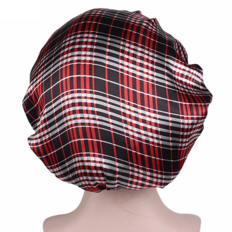 Printing Satin Bonnet For Women Elastic Wide Band Night Sleep Satin Hat Chemo Caps Hair Loss Cover Fashion Head Wrap Hair Care