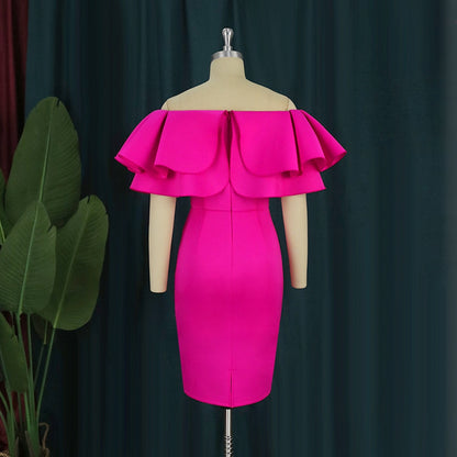 Sexy Off Shoulder Slash Neck Ruffles Bodycon Dress Evening Party Dress For Women Elegant Strapless African Rose Pencil Dress