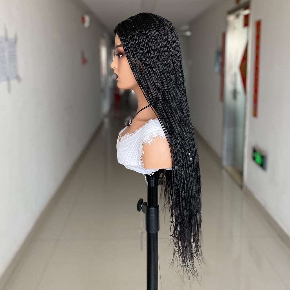 Micro Long 2 Twist Box Braids Wig For Black Women 30 Inch Braided Wigs Box Braids Fake Scalp Wig Synthetic Wigs With Baby Hair