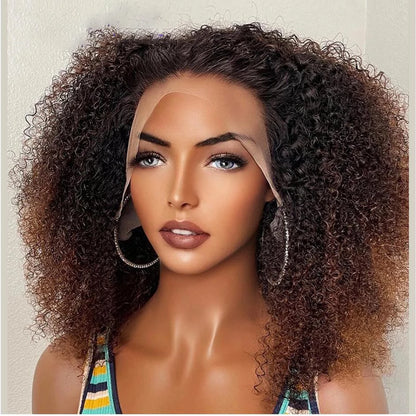 Soft Ombre Honey Blonde Brown 26”Long 180Density Preplucked Glueless Kinky Curly Lace Front Wig For Black Women BabyHair Daily