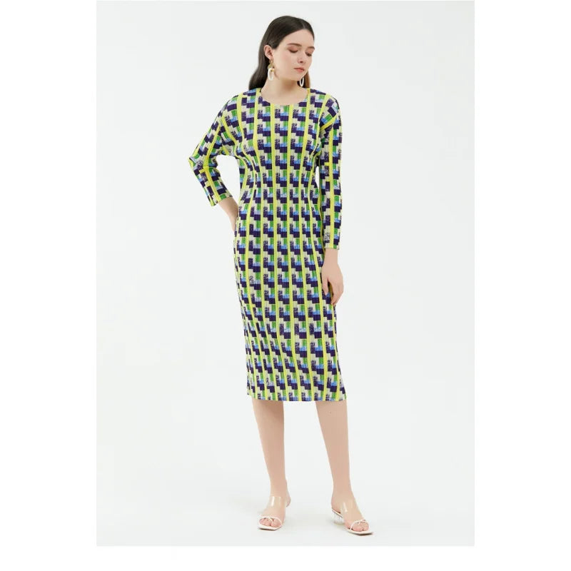 MIYAKE Pleated traffic Top women 2024 High end fashion niche design sense, trendy style long dress