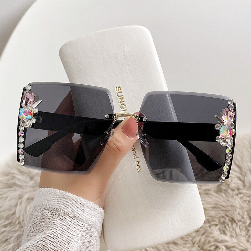 2022 Rimless Sunglasses Woman Sexy Luxury Brand Design Diamond Sun Glasses Gradient Shades for Female Oculos De Sol Uv400