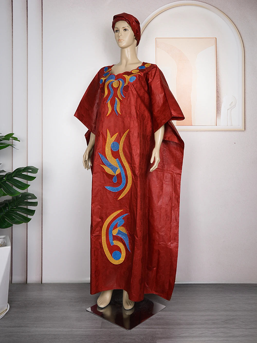 H&D African Clothes For Women Tradition Dress Embroidery  Bazin Wedding Party Dress Ankara Red Robes Trads African Clothes