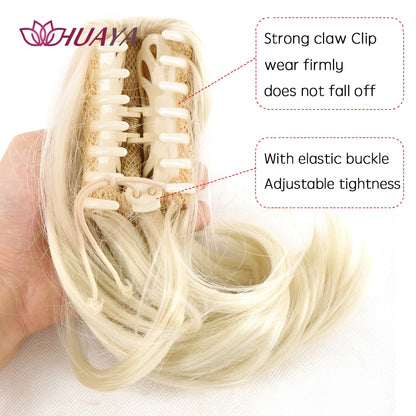 HUAYA Synthetic Claw Clip Ponytail Hair Extensions Short Straight Natural Tail False Hair For Women Horse Tail Black Hairpiece